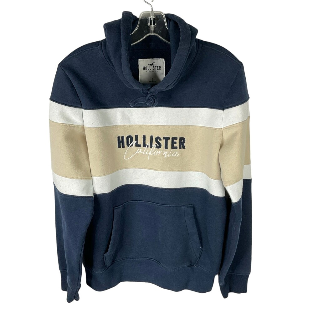 Hollister Hoodie Sweatshirt Mens Navy White Khaki S California Colorblock Beach